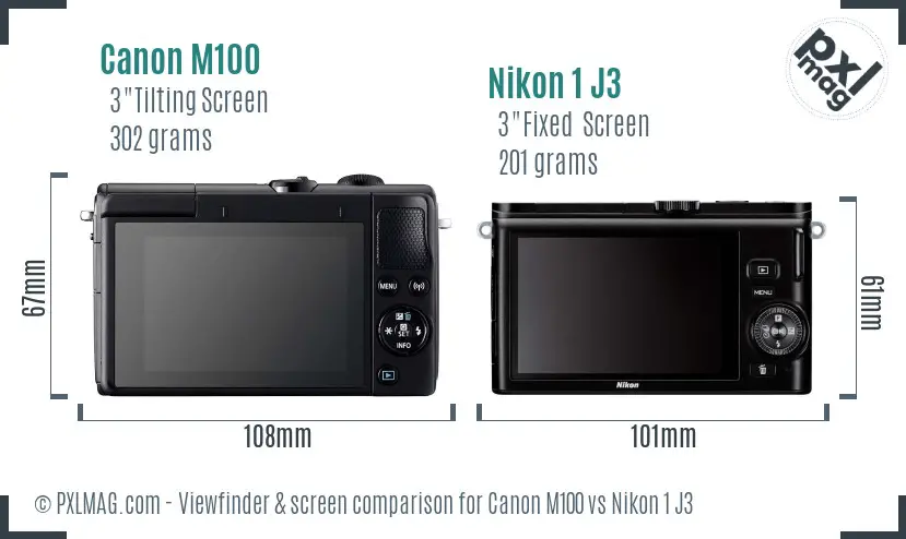 Canon M100 vs Nikon 1 J3 Screen and Viewfinder comparison