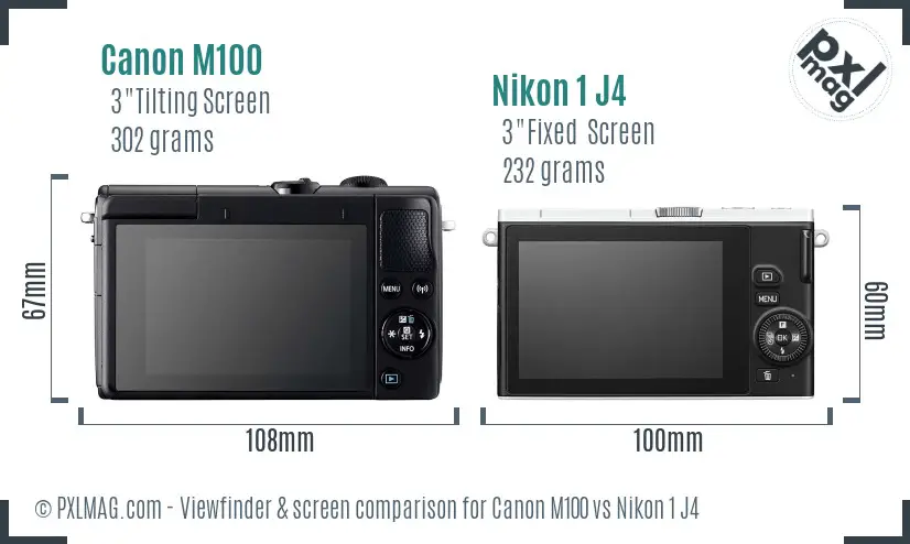 Canon M100 vs Nikon 1 J4 Screen and Viewfinder comparison