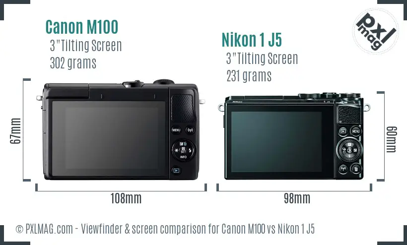 Canon M100 vs Nikon 1 J5 Screen and Viewfinder comparison