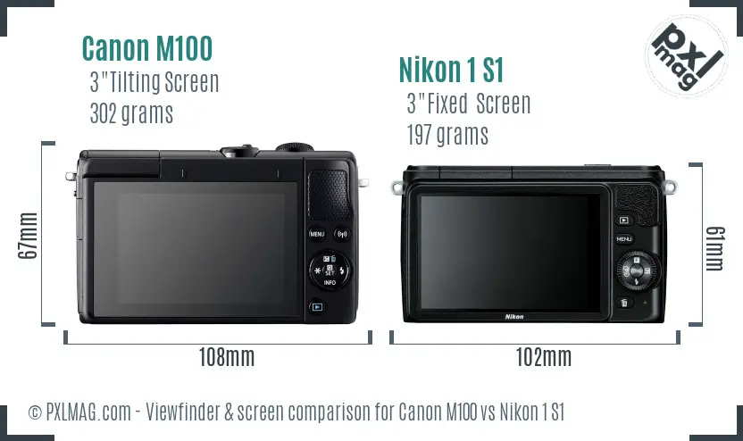 Canon M100 vs Nikon 1 S1 Screen and Viewfinder comparison