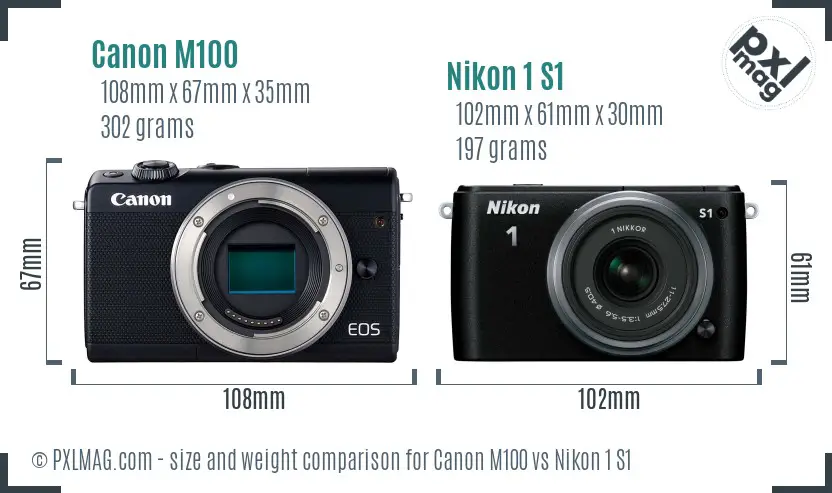 Canon M100 vs Nikon 1 S1 size comparison