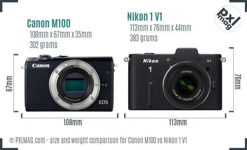 Canon M100 vs Nikon 1 V1 size comparison