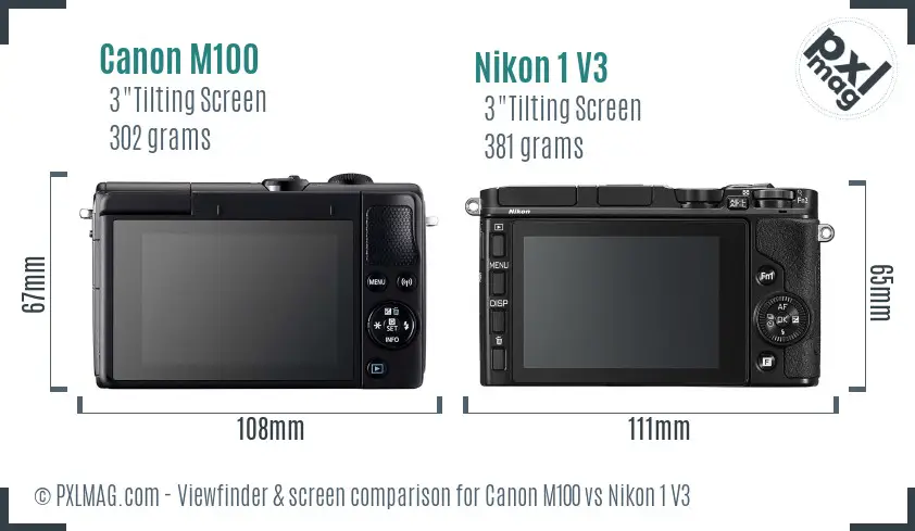 Canon M100 vs Nikon 1 V3 Screen and Viewfinder comparison