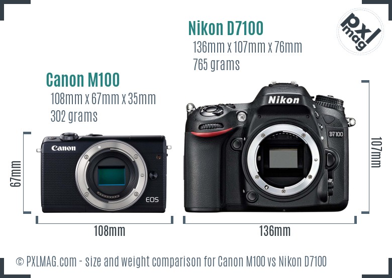 Canon M100 vs Nikon D7100 size comparison