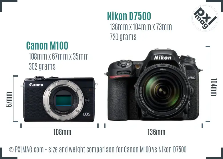 Canon M100 vs Nikon D7500 size comparison Canon M100 vs Nikon D7500 size comparison