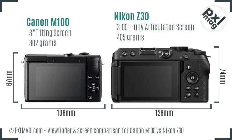 Canon M100 vs Nikon Z30 Screen and Viewfinder comparison Canon M100 vs Nikon Z30 Screen and Viewfinder comparison