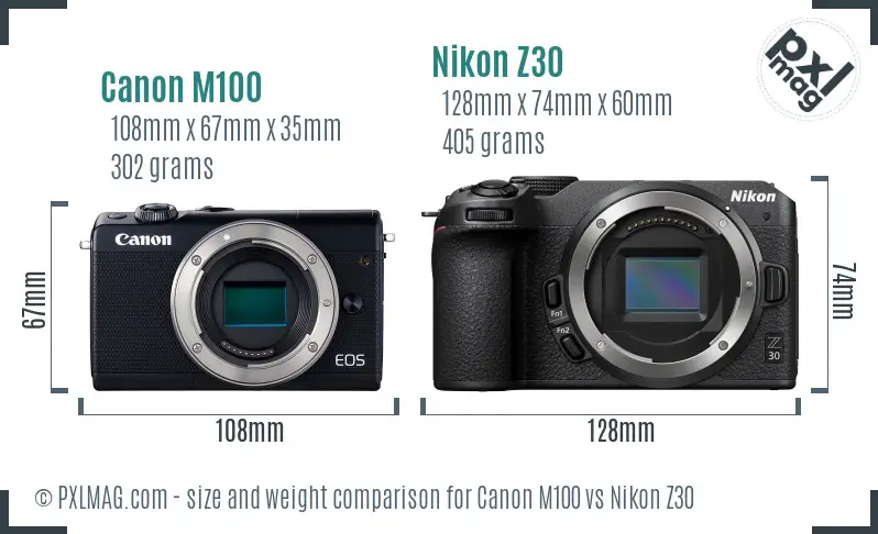 Canon M100 vs Nikon Z30 size comparison Canon M100 vs Nikon Z30 size comparison