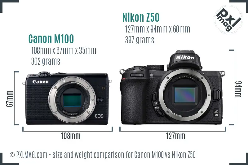 Canon M100 vs Nikon Z50 size comparison