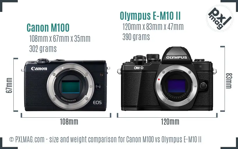 Canon M100 vs Olympus E-M10 II size comparison