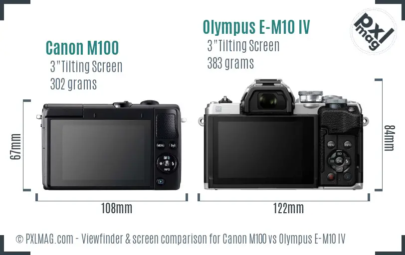 Canon M100 vs Olympus E-M10 IV Screen and Viewfinder comparison