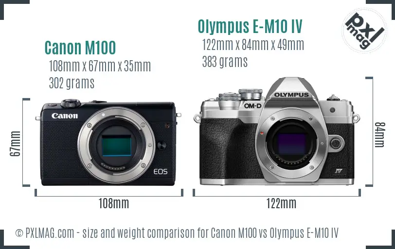 Canon M100 vs Olympus E-M10 IV size comparison