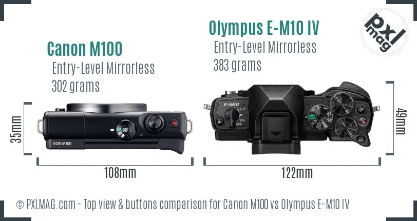 Canon M100 vs Olympus E-M10 IV top view buttons comparison