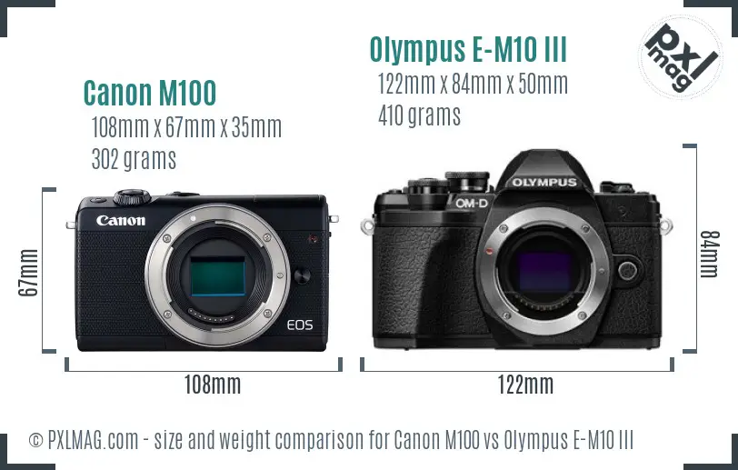 Canon M100 vs Olympus E-M10 III size comparison