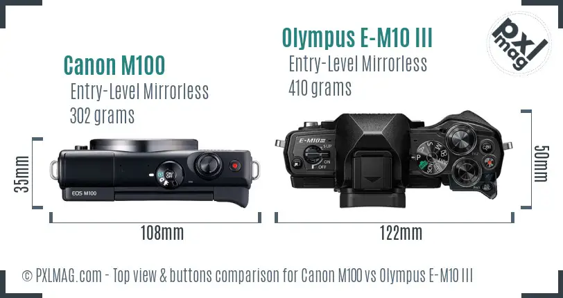 Canon M100 vs Olympus E-M10 III top view buttons comparison