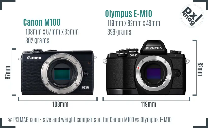 Canon M100 vs Olympus E-M10 size comparison