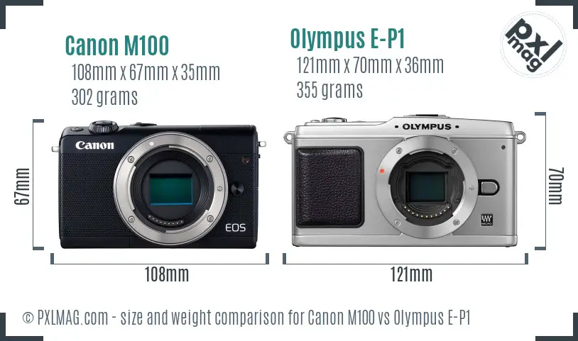 Canon M100 vs Olympus E-P1 size comparison