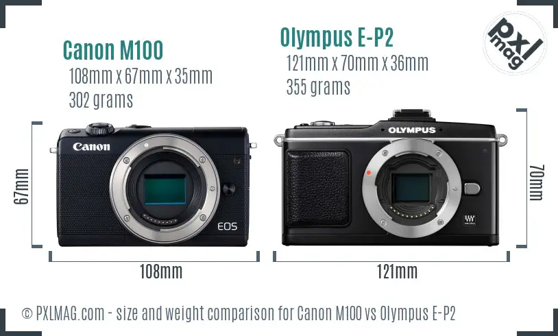 Canon M100 vs Olympus E-P2 size comparison
