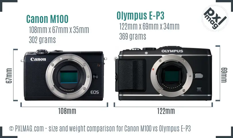 Canon M100 vs Olympus E-P3 size comparison