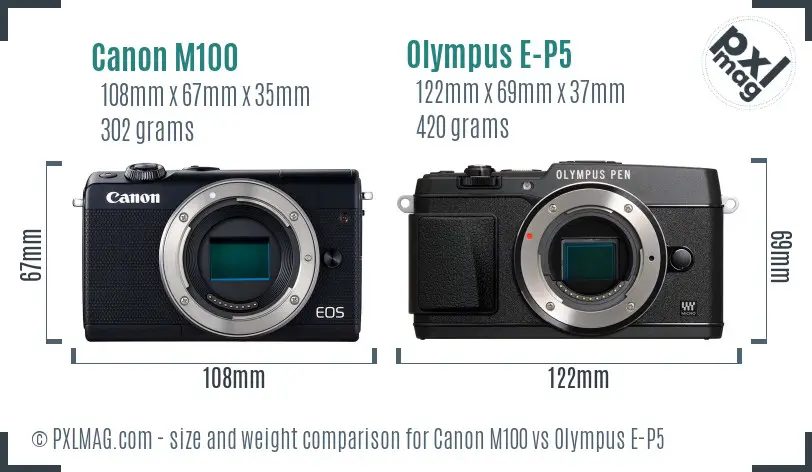 Canon M100 vs Olympus E-P5 size comparison