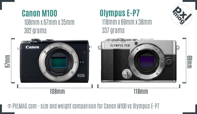 Canon M100 vs Olympus E-P7 size comparison
