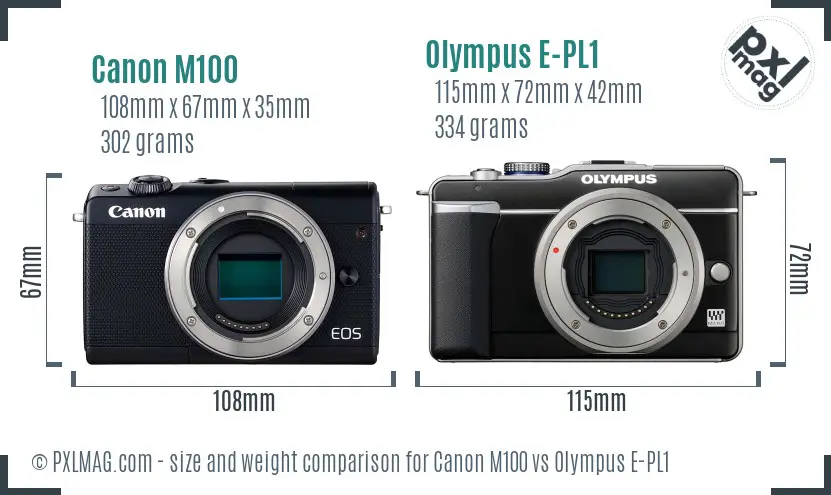 Canon M100 vs Olympus E-PL1 size comparison