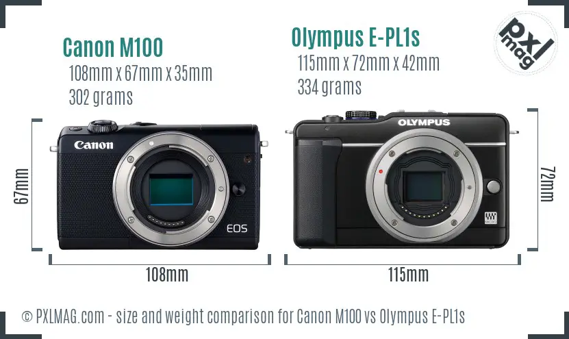 Canon M100 vs Olympus E-PL1s size comparison