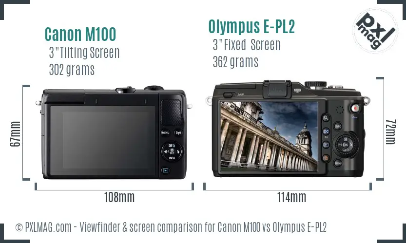 Canon M100 vs Olympus E-PL2 Screen and Viewfinder comparison