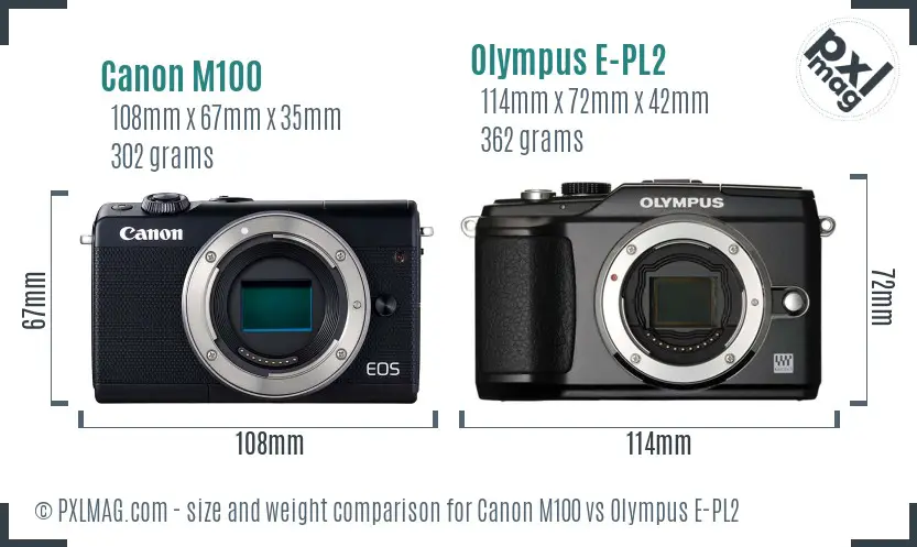 Canon M100 vs Olympus E-PL2 size comparison