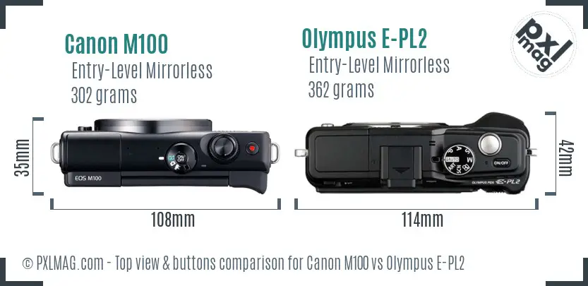 Canon M100 vs Olympus E-PL2 top view buttons comparison