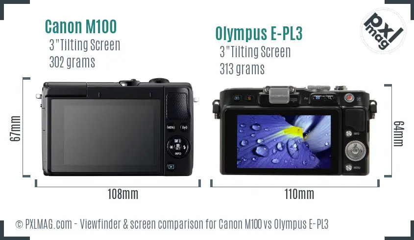 Canon M100 vs Olympus E-PL3 Screen and Viewfinder comparison