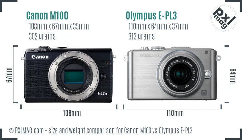 Canon M100 vs Olympus E-PL3 size comparison