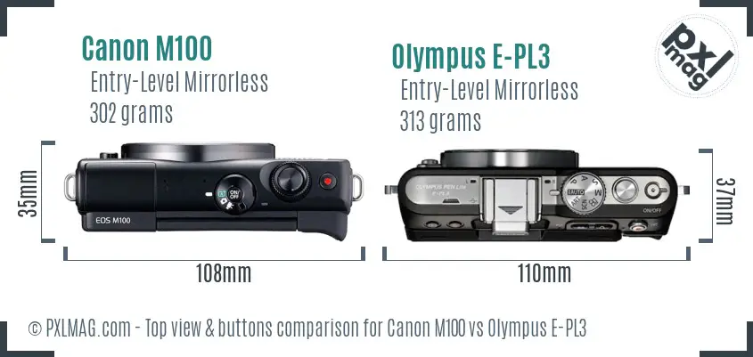 Canon M100 vs Olympus E-PL3 top view buttons comparison