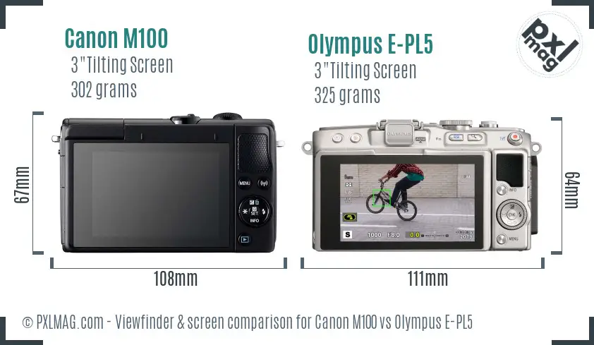 Canon M100 vs Olympus E-PL5 Screen and Viewfinder comparison