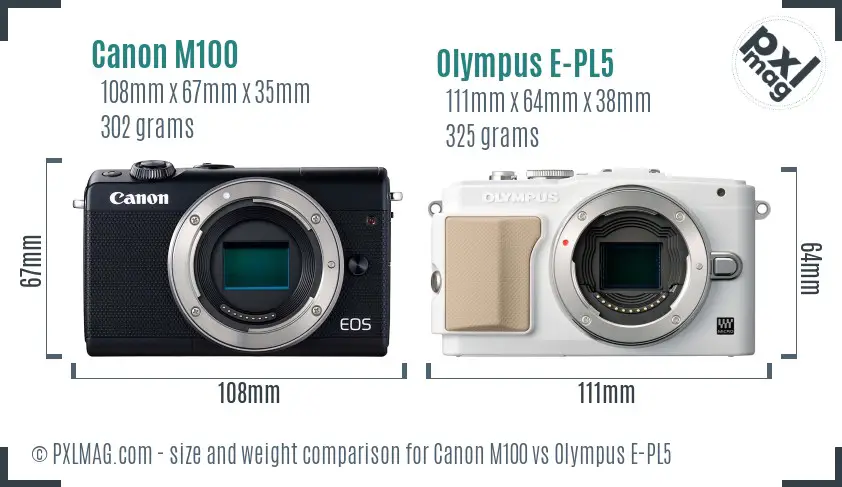 Canon M100 vs Olympus E-PL5 size comparison