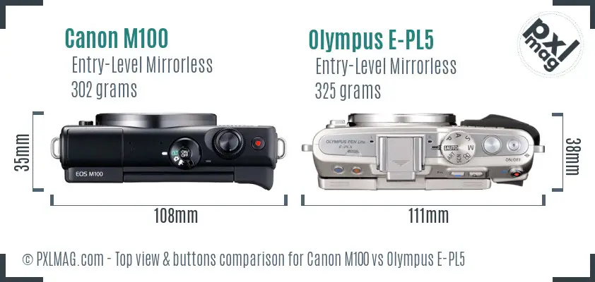 Canon M100 vs Olympus E-PL5 top view buttons comparison