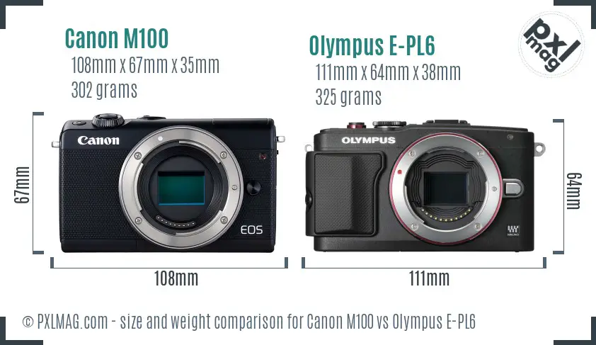 Canon M100 vs Olympus E-PL6 size comparison