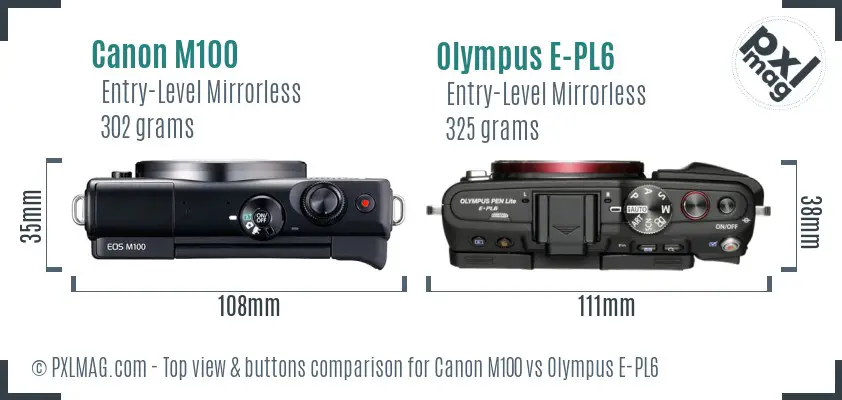 Canon M100 vs Olympus E-PL6 top view buttons comparison
