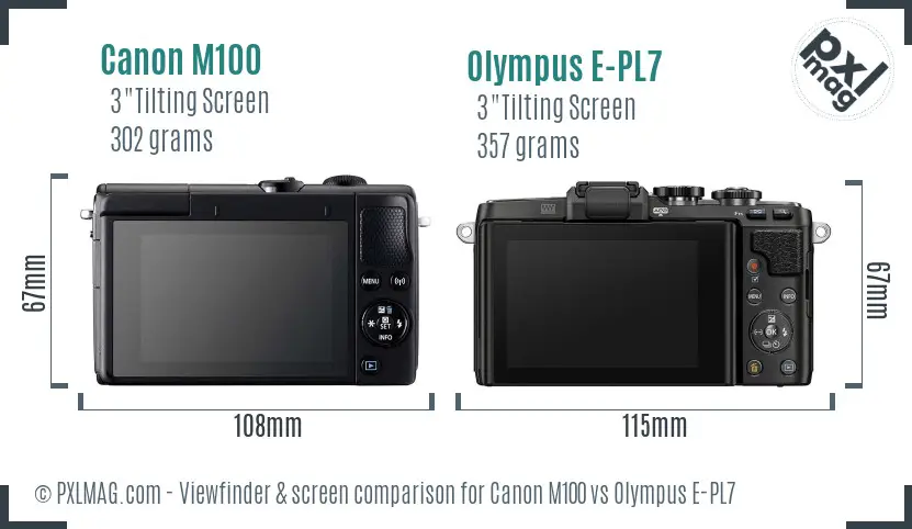 Canon M100 vs Olympus E-PL7 Screen and Viewfinder comparison