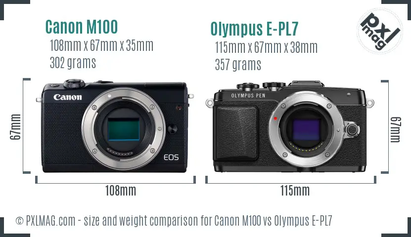 Canon M100 vs Olympus E-PL7 size comparison