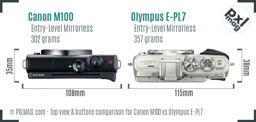 Canon M100 vs Olympus E-PL7 top view buttons comparison