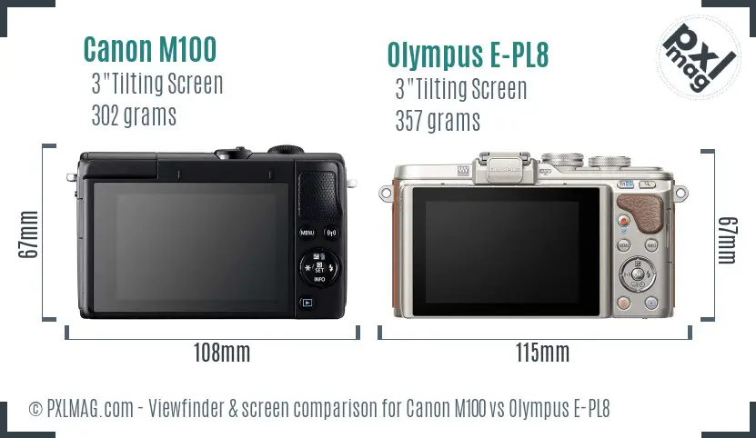 Canon M100 vs Olympus E-PL8 Screen and Viewfinder comparison