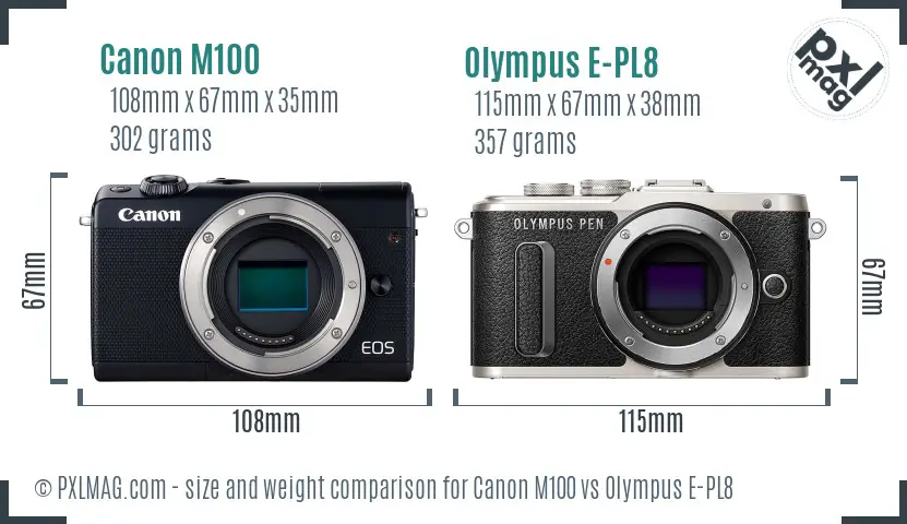 Canon M100 vs Olympus E-PL8 size comparison