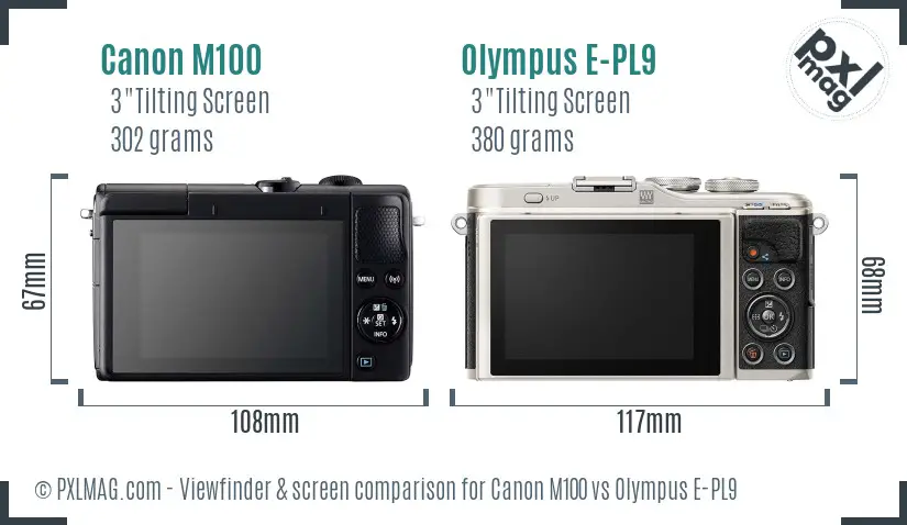 Canon M100 vs Olympus E-PL9 Screen and Viewfinder comparison