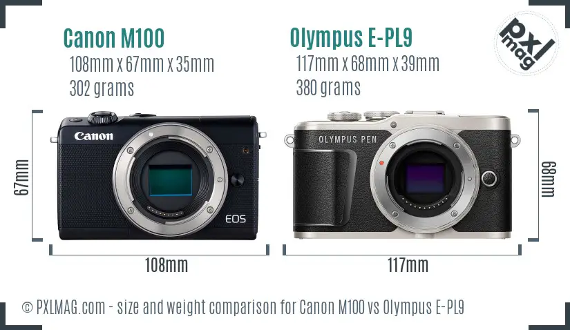 Canon M100 vs Olympus E-PL9 size comparison