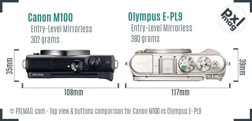 Canon M100 vs Olympus E-PL9 top view buttons comparison