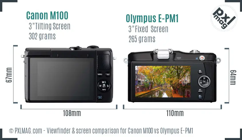 Canon M100 vs Olympus E-PM1 Screen and Viewfinder comparison
