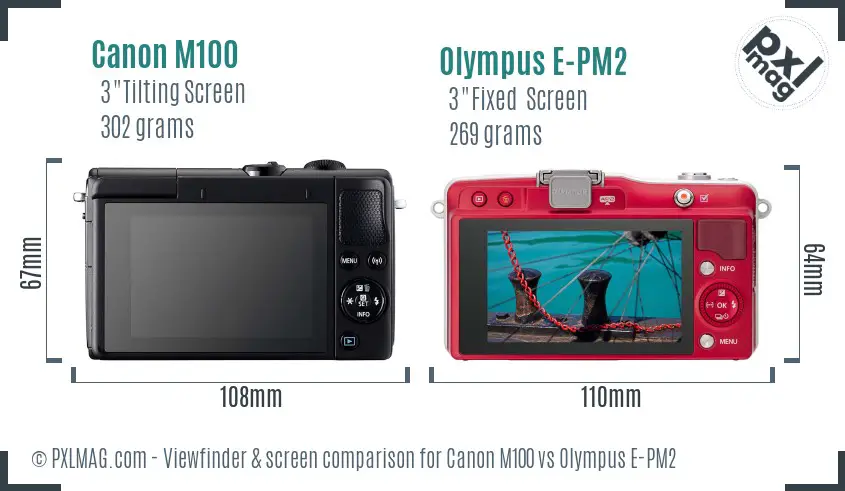 Canon M100 vs Olympus E-PM2 Screen and Viewfinder comparison