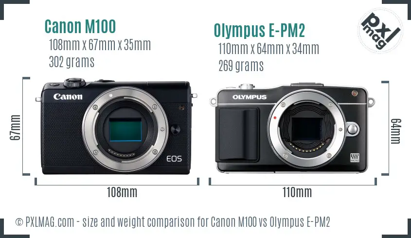 Canon M100 vs Olympus E-PM2 size comparison