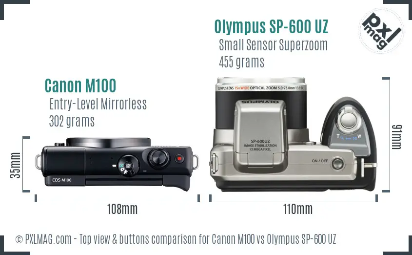 Canon M100 vs Olympus SP-600 UZ top view buttons comparison