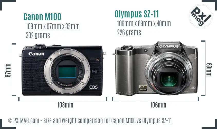 Canon M100 vs Olympus SZ-11 size comparison